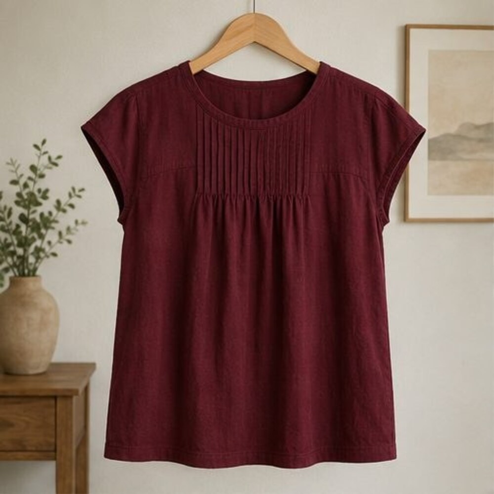 Wine Pintuck Yoke Blouse
